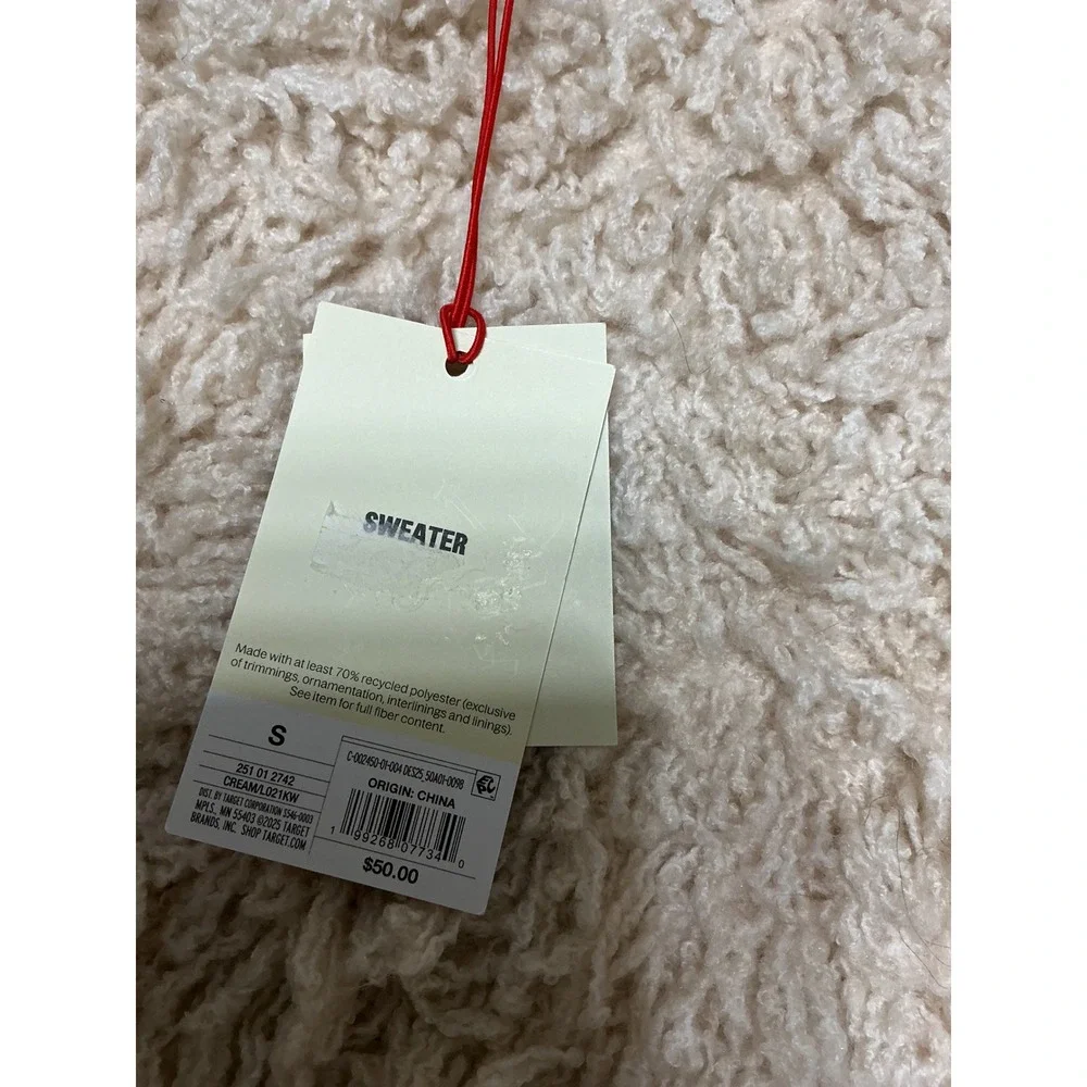 Woolrich x Target Womens Small Shaggy Sweater Cream Fuzzy Cropped NWT $50